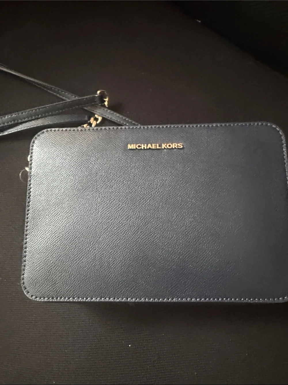 Michael Kors Navy Blue Leather Crossbody Bag with Gold Chain
